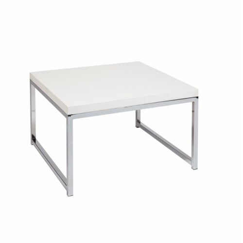 Wall Street 28  White Accent Wood Corner Table with Chrome Legs Perspective: front