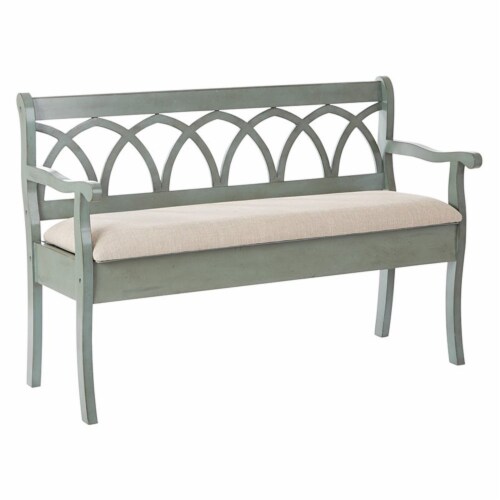 Coventry Storage Bench in Antique Sage Green Frame and Beige Fabric Seat Cushion 1 Pay Less Super Markets