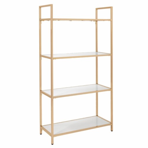 Alios Bookcase in White Gloss finish with Rose Gold Chrome Plated Base Perspective: front