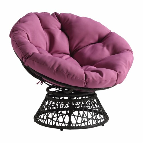 Papasan Chair with Purple cushion and Gray Wicker Resin Frame Perspective: front