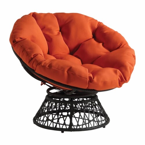 Papasan Chair with Orange Fabric Cushion and Gray Resin Wicker