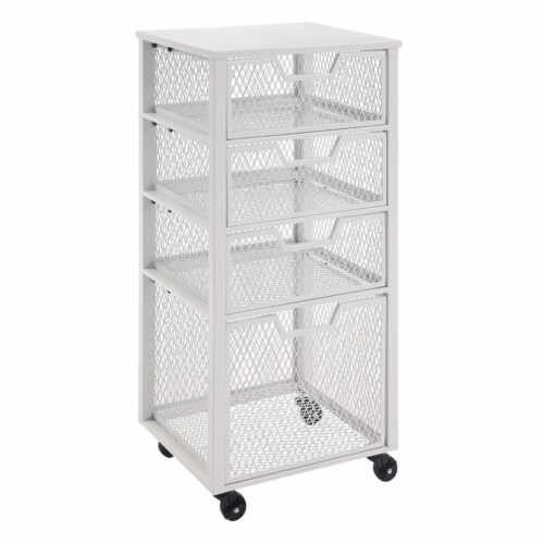 Clinton 4 Drawer Metal Rolling Cart in White Finish Perspective: front