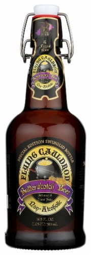 Flying Cauldron® Non-Alcoholic Butterscotch Beer Soda Bottle Perspective: front