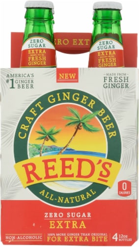 Reed's Zero Sugar Craft Ginger Beer Soda Bottles Perspective: front