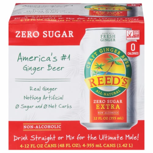 Reed's® Zero Sugar Extra Ginger Beer Cans Perspective: front