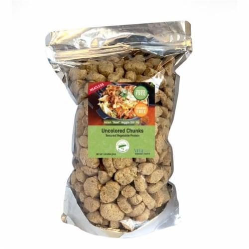 ND Labs 734-16 1 lbs Chicken-like Chunks Textured Vegetable Protein Resealable Bag Perspective: front