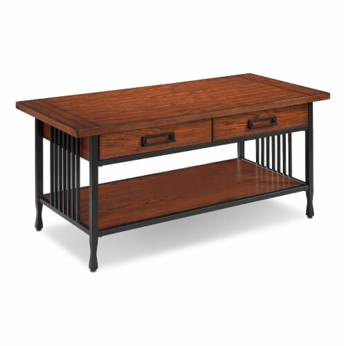 Leick Ironcraft Wood Coffee Table in Brown Burnished Oak Perspective: front