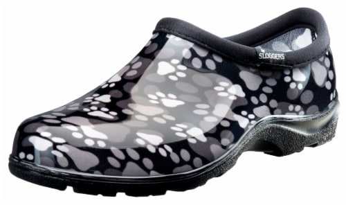 Sloggers Waterproof Paw Print Garden Shoe - Black & White Perspective: front