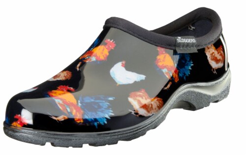 Sloggers Women's Black Chicken Print Waterproof Gardening Shoe Perspective: front