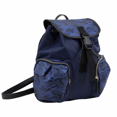 Bodhi Microfiber Fashion Drawstring Flap Backpack - Navy Camo Perspective: front