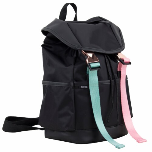 Bodhi Stella Nylon Fashion Drawstring Backpack - Black Perspective: front