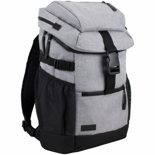 Fuel Barrier Top-Loading Backpack w/ Insulated Zip-Cooler Flap Pocket - Light Grey Chambray Perspective: front