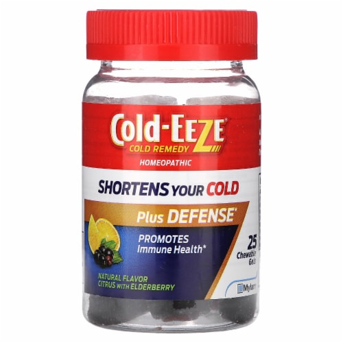 Cold-EEZE Plus Defense Natural Citrus with Elderberry Zinc Chewable Gels Perspective: front