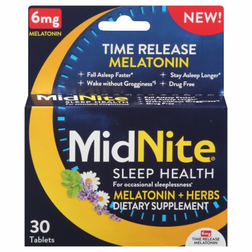 MidNite® Melatonin + Herbs Sleep Health Dietary Supplement 6 mg Perspective: front