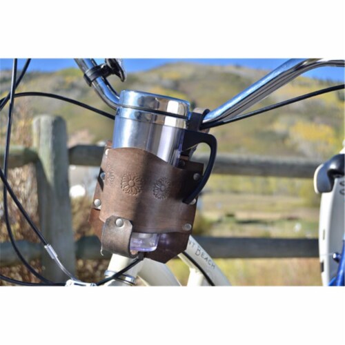 Rocky Mountain Holster Leather Bicycle Cup Holder With Flower Stamps - Brown Perspective: front