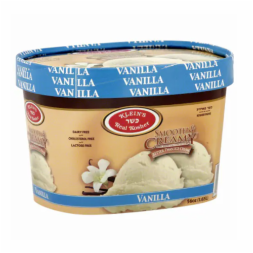 Klein's Real Kosher Smooth and Creamy Vanilla Ice Cream Tub Perspective: front