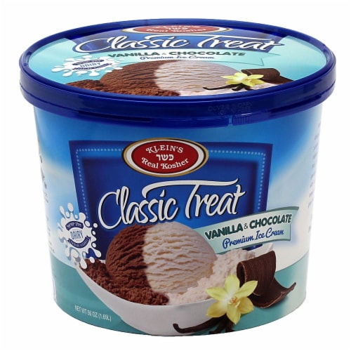 Klein's Real Kosher Vanilla and Chocolate Classic Treat Ice Cream Tub Perspective: front