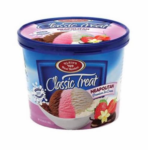 Klein's Real Kosher Premium Neapolitan Ice Cream Tub Perspective: front