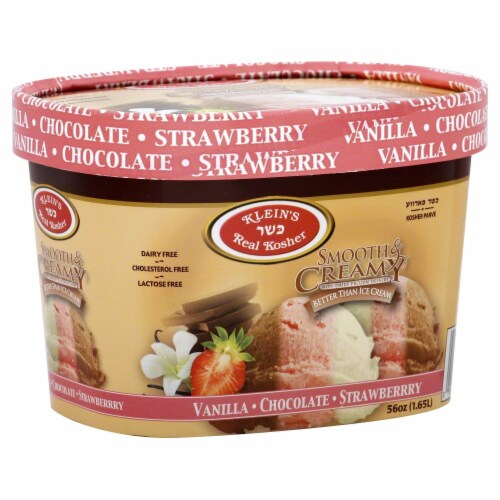 Klein's Real Kosher Smooth and Creamy Vanilla Chocolate and Strawberry Ice Cream Perspective: front