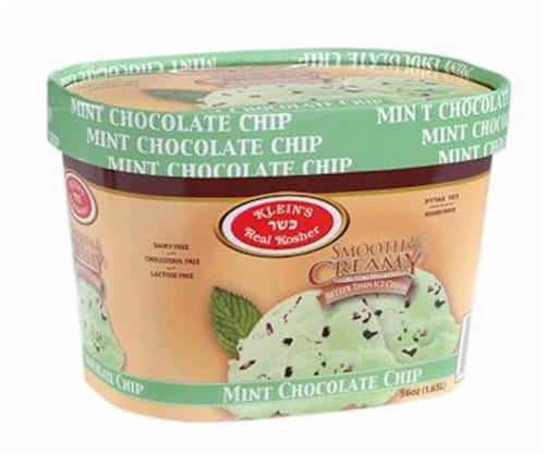 Klein's Real Kosher Smooth and Creamy Mint Chocolate Chip Ice Cream Perspective: front