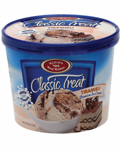 Klein's Real Kosher Premium Tiramisu Ice Cream Tub Perspective: front