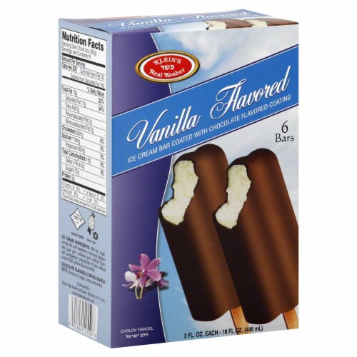 Klein's Real Kosher Chocolate Covered Vanilla Flavored Ice Cream Bars Perspective: front