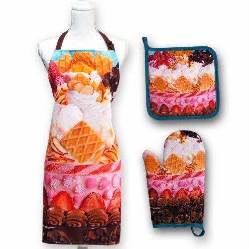 Springbok Icing on the Cake Adjustable Kitchen Apron, Oven Mitt and Pot Holder Set Perspective: front