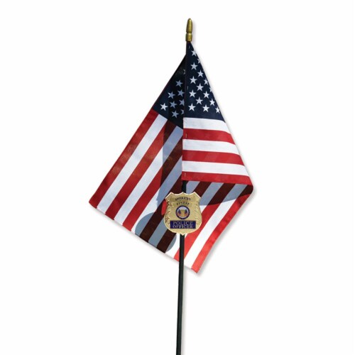 Allied Police Officer Veteran Grave Marker With 30 Inch Tall American Cemetery Flag Perspective: front