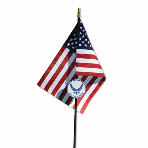 Allied Air Force Wings Veteran Grave Marker With 30 Inch Tall American Cemetery Flag Perspective: front