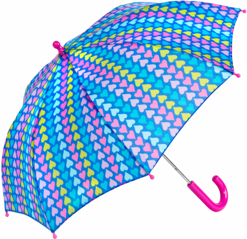 ShedRain Kids' Heart Stripe Pattern Stick Umbrella Perspective: front