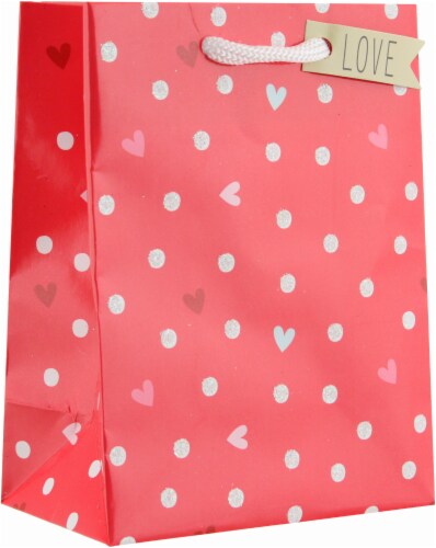 Berwick Heart and Polka Dot Valentine Gift Bag - Pink/White Perspective: front