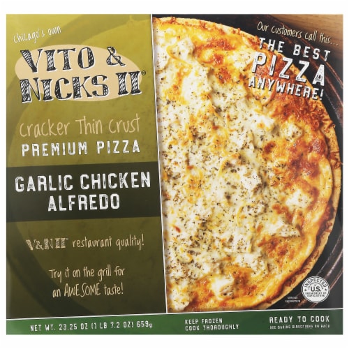Vito & Nicks II Garlic Chicken Alfredo Cracker Thin Crust Frozen Pizza Perspective: front