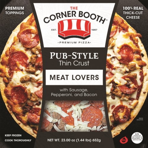 Corner Booth® Pub-Style Thin Crust Meat Lovers Pizza Perspective: front