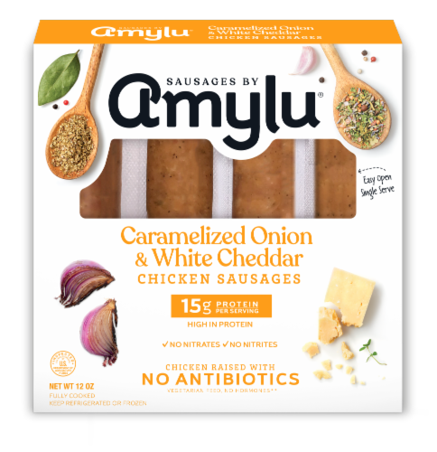 Amylu® Caramelized Onion & White Cheddar Chicken Sausages Perspective: front