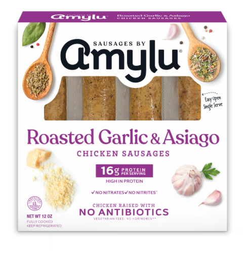 Amylu® Roasted Garlic & Asiago Chicken Sausages Perspective: front