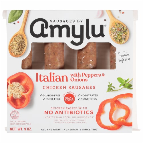 Sausages by Amylu® Italian Chicken Sausage with Peppers & Onions Perspective: front