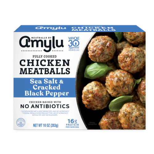 Amylu Sea Salt Cracked Black Pepper Fully Cooked Chicken Meatballs Perspective: front