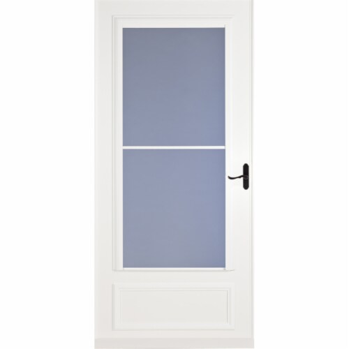 Larson 81 in. H X 32 in. W Vinyl/Wood White Mid-View Reversible Self-Storing Storm Door Larson 81 in. H X 32 in. W Vinyl/Wood White Mid-View Reversible Self-Storing Storm Door