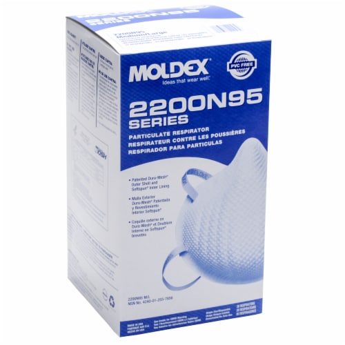 Moldex Disposable Respirator,M/L,N95,PK20  2200N95 Perspective: front