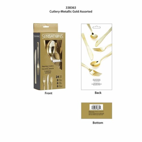 Creative Converting 338363 Assorted Cutlery, Metallic Gold - 24 Count Perspective: front