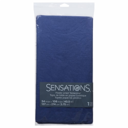 Sensations Plastic Lined Tablecover 54x108" - Navy Blue Perspective: front