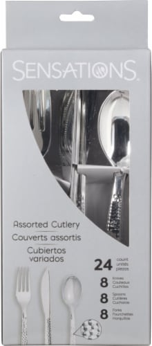 Sensations Assorted Plastic Cutlery - Silver Perspective: front
