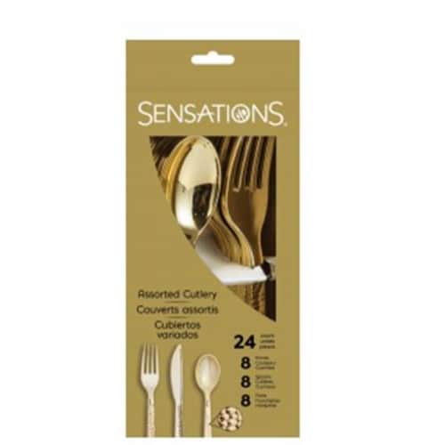 Sensations Gold Hammered Assorted Plastic Cutlery Perspective: front