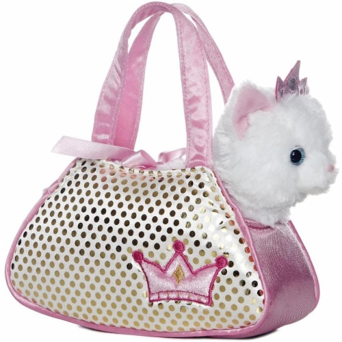 Princess White Kitty Fancy Pal Pet Carrier 8" Plush by Aurora - 32602 Perspective: front