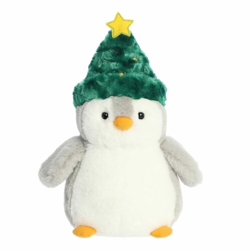 Aurora Medium Gray PomPom Penguin 12 inches Festive Hat Festive Stuffed ...