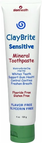 Zion Health  ClayBrite Sensitive Mineral Toothpaste Flavor Free Perspective: front