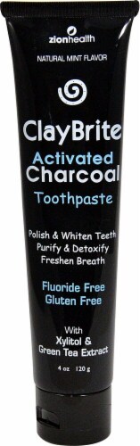 Zion Health  Claybrite Activated Charcoal Toothpaste   Natural Mint Perspective: front