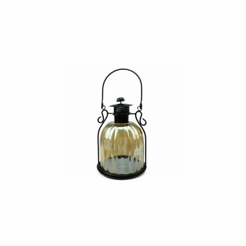NorthLight 12 in. Golden Luster Ribbed Glass Tea Light Candle Holder Lantern Perspective: front