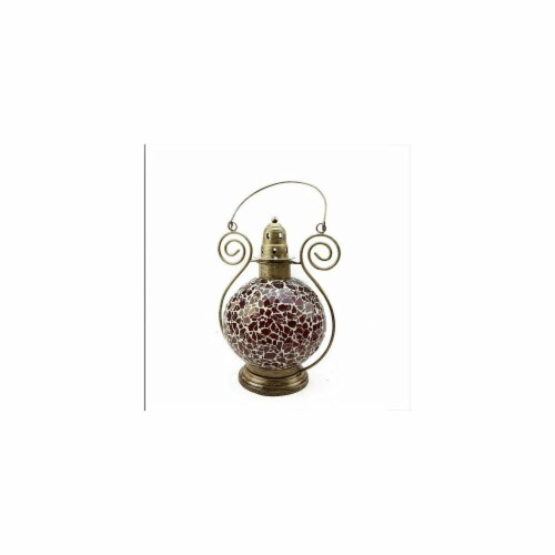 NorthLight 12 in. Decorative Red & White Mosaic Glass Tea Light Candle Holder Doom Lantern Perspective: front