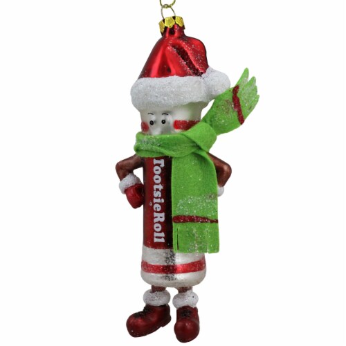 Northlight 6  Red and Green Tootsie Roll Chewy Chocolate Candy Glass Christmas Ornament Perspective: front